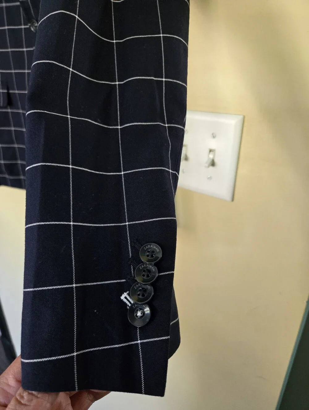 Zara Navy Windowpane Two-Button Blazer